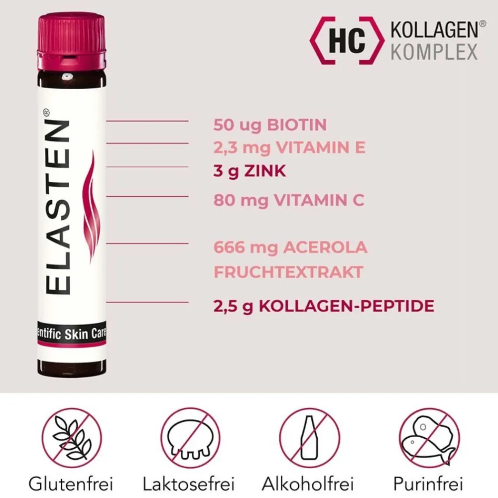 ® Kollagen Trinkampullen für schöne Haut – das studiengeprüfte Original, mit Acerola, Vitamin C, Zink, Biotin|Elasten Best