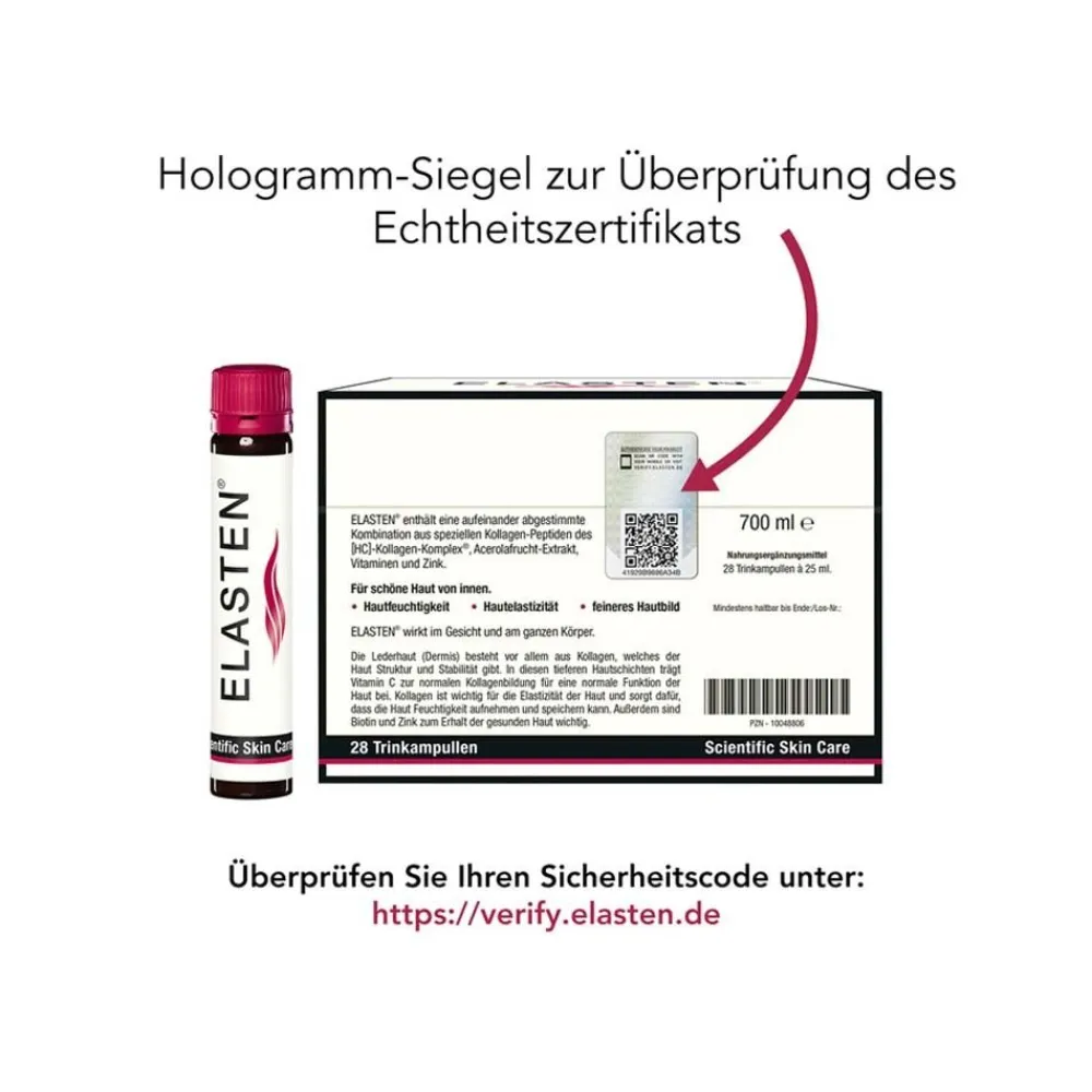® Kollagen Trinkampullen für schöne Haut – das studiengeprüfte Original, mit Acerola, Vitamin C, Zink, Biotin|Elasten Best