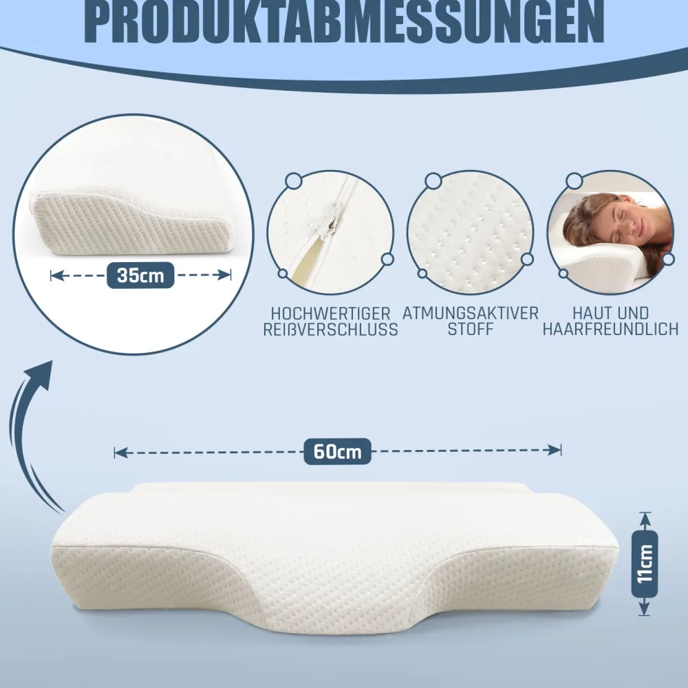 ELONEO Anti-Schnarch Kissen, 35x11x60cm, stabile Lage des Kopfes, Hausstauballergiker geeignet>aktivshop Sale