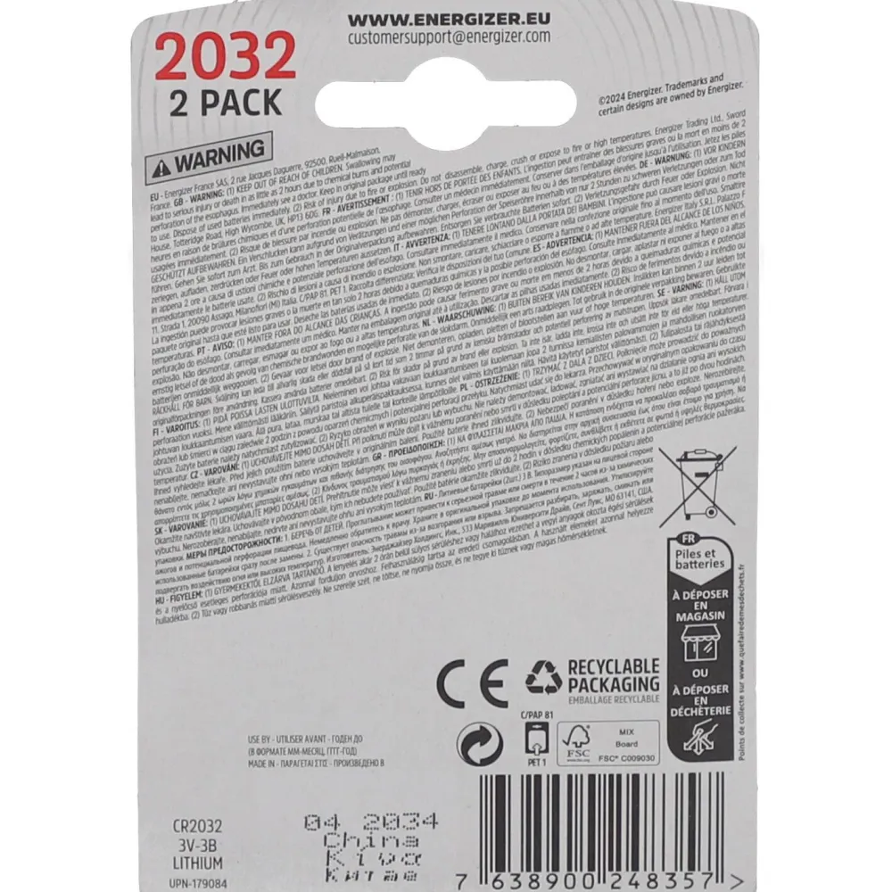 Energizer® Lithium-Knopfzellen CR2032 3V> Outlet