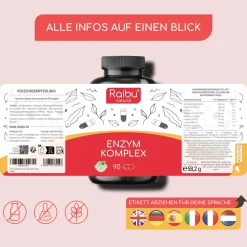 Enzym Komplex mit Bromelain, Papain, Protease, Amylase, Lipase & Laktase ->Raibu Hot