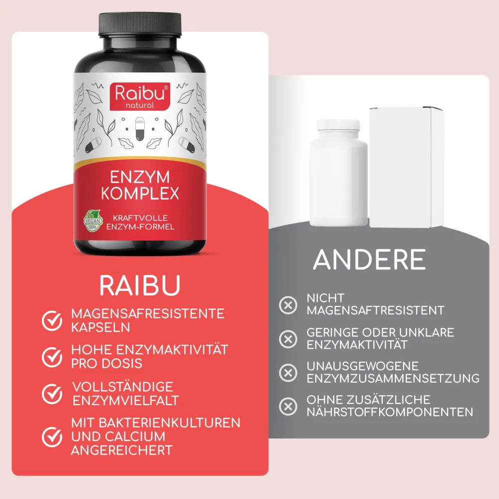 Enzym Komplex mit Bromelain, Papain, Protease, Amylase, Lipase & Laktase ->Raibu Hot