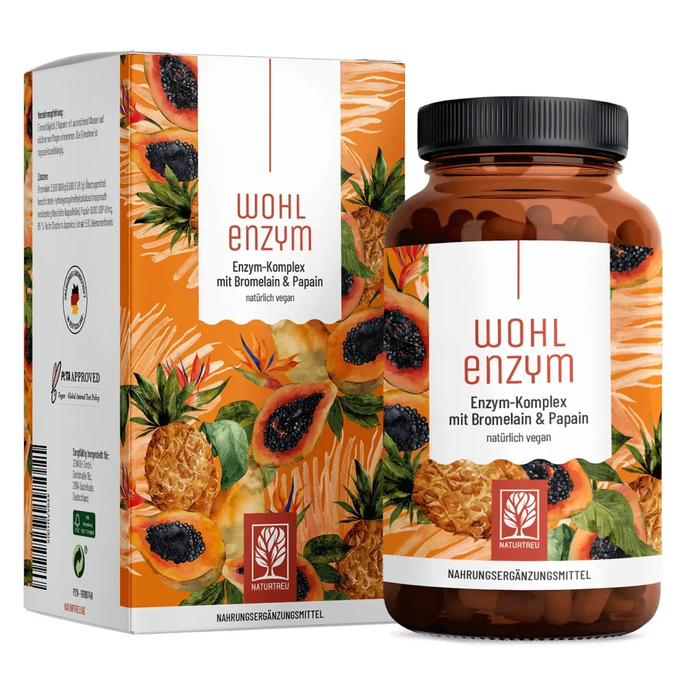 Enzym Komplex Rutin 800mg Bromelain 120 Kapsel Papain laborgeprüft vegan Wohlenzym ®>NATURTREU Hot