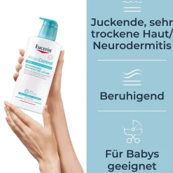 ® AtopiControl Beruhigende Reichhaltige Lotion beruhigt die Haut bei Neurodermitis - Jetzt 20 % mit dem Code 20 sparen|Eucerin Best