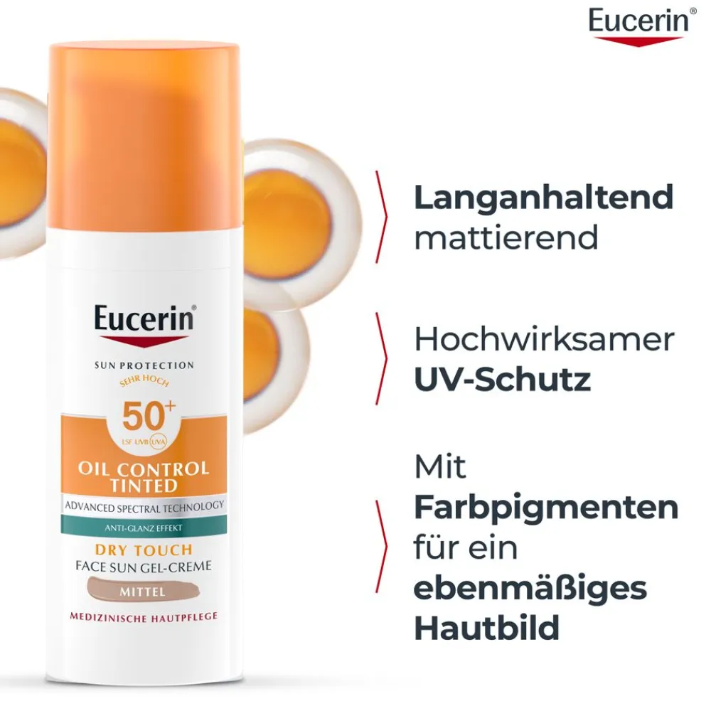 ® Oil Control Tinted Face Sun Gel-Creme mit LSF 50+ – getönter Sonnenschutz für fettige und unreine Haut – Mittel - Jetzt 20 % mit dem Code 20 sparen>Eucerin