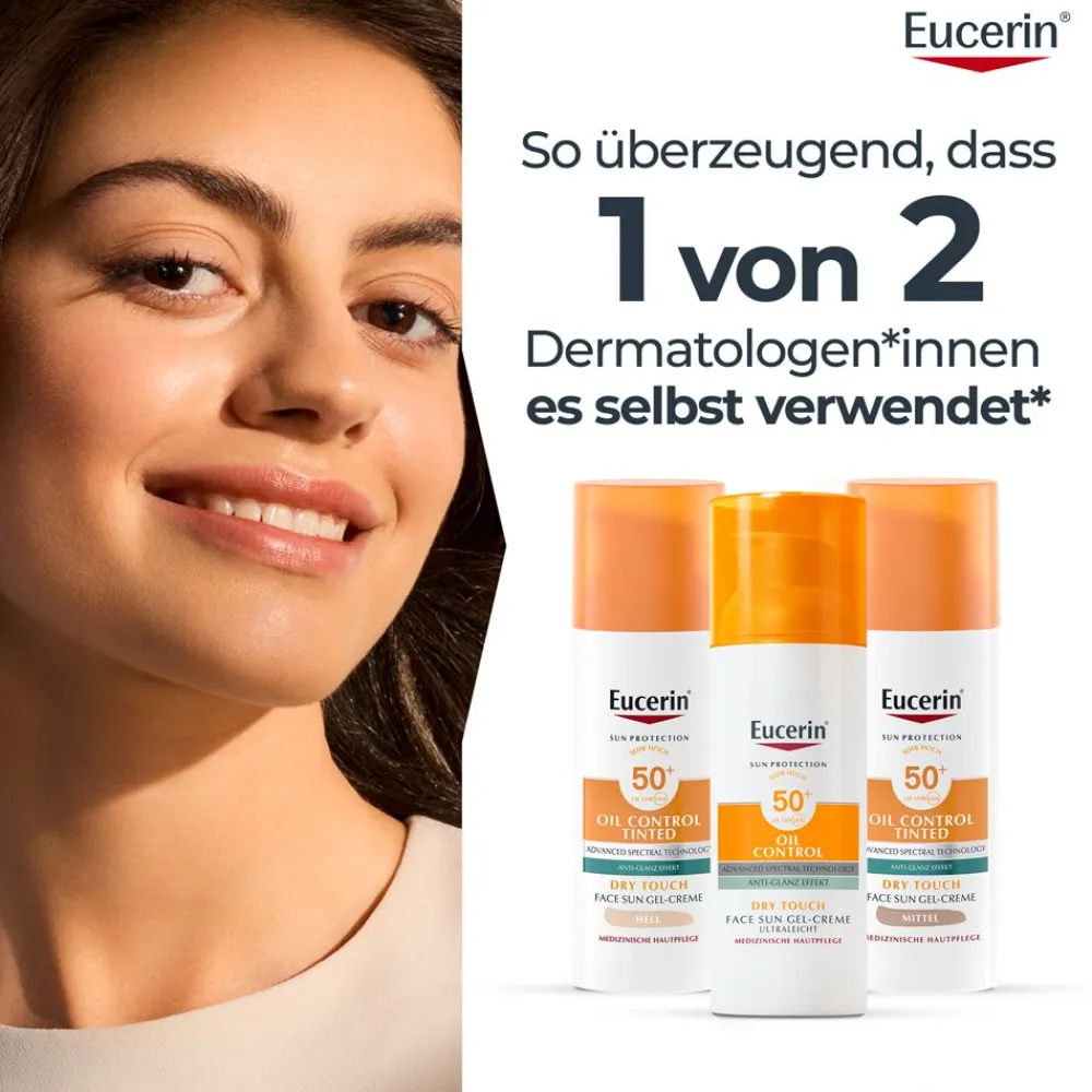 ® Oil Control Tinted Face Sun Gel-Creme mit LSF 50+ – getönter Sonnenschutz für fettige und unreine Haut – Mittel - Jetzt 20 % mit dem Code 20 sparen>Eucerin