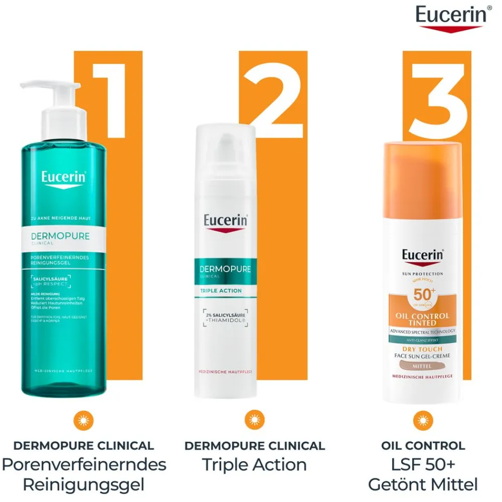 ® Oil Control Tinted Face Sun Gel-Creme mit LSF 50+ – getönter Sonnenschutz für fettige und unreine Haut – Mittel - Jetzt 20 % mit dem Code 20 sparen>Eucerin