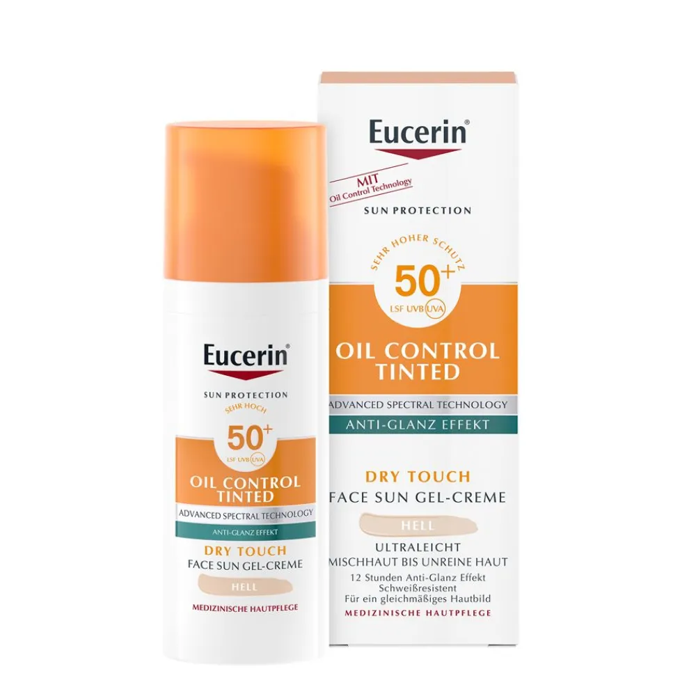 ® Oil Control Tinted Face Sun Gel-Creme mit LSF 50+ – getönter Sonnenschutz für fettige und unreine Haut – Hell - Jetzt 20 % mit dem Code 20 sparen|Eucerin Hot