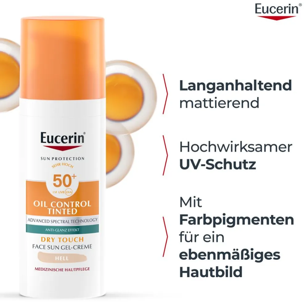 ® Oil Control Tinted Face Sun Gel-Creme mit LSF 50+ – getönter Sonnenschutz für fettige und unreine Haut – Hell - Jetzt 20 % mit dem Code 20 sparen|Eucerin Hot