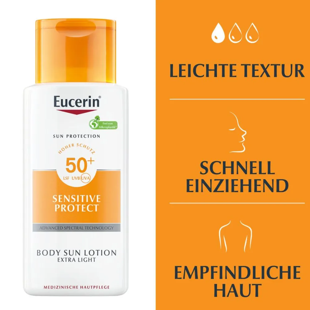 ® Sensitive Protect Sun Lotion Extra Light LSF 50+ – sehr hoher Sonnenschutz pflegt empfindliche Haut - Jetzt 20 % mit dem Code 20 sparen|Eucerin Hot