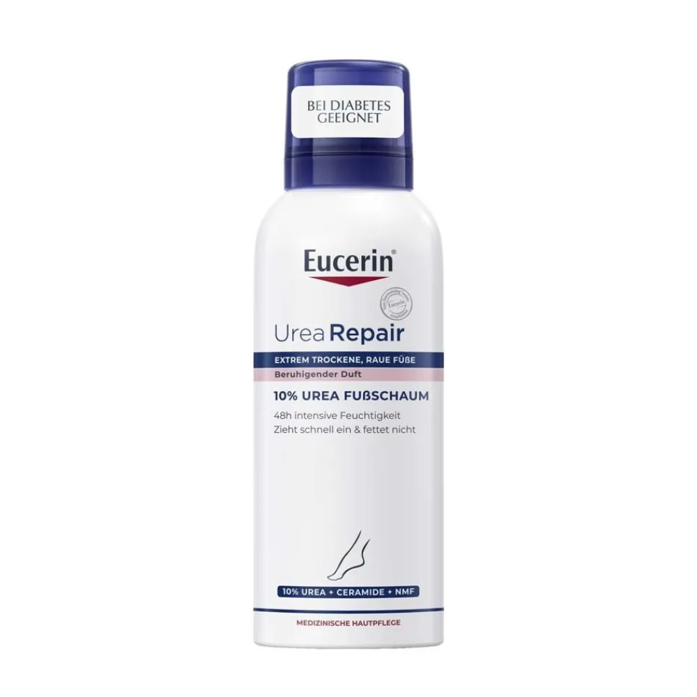 ® UreaRepair 10% Urea Fußschaum – 48h Fußpflege für trockene Haut mit feuchtigkeitsspendender Urea und beruhigendem Duft - Jetzt 20 % mit dem Code 20 sparen|Eucerin Best