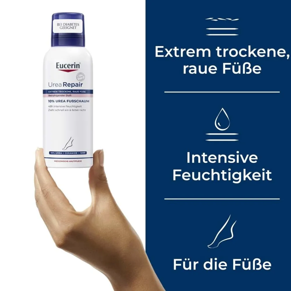 ® UreaRepair 10% Urea Fußschaum – 48h Fußpflege für trockene Haut mit feuchtigkeitsspendender Urea und beruhigendem Duft - Jetzt 20 % mit dem Code 20 sparen|Eucerin Best