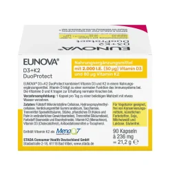 ® D3 + K2 DuoProtect – 2.000 I.E.  Nahrungsergänzungsmittel mit Vitamin D und K zur normalen Funktion des Immunsystems & Erhaltung normaler Knochen>Eunova Hot