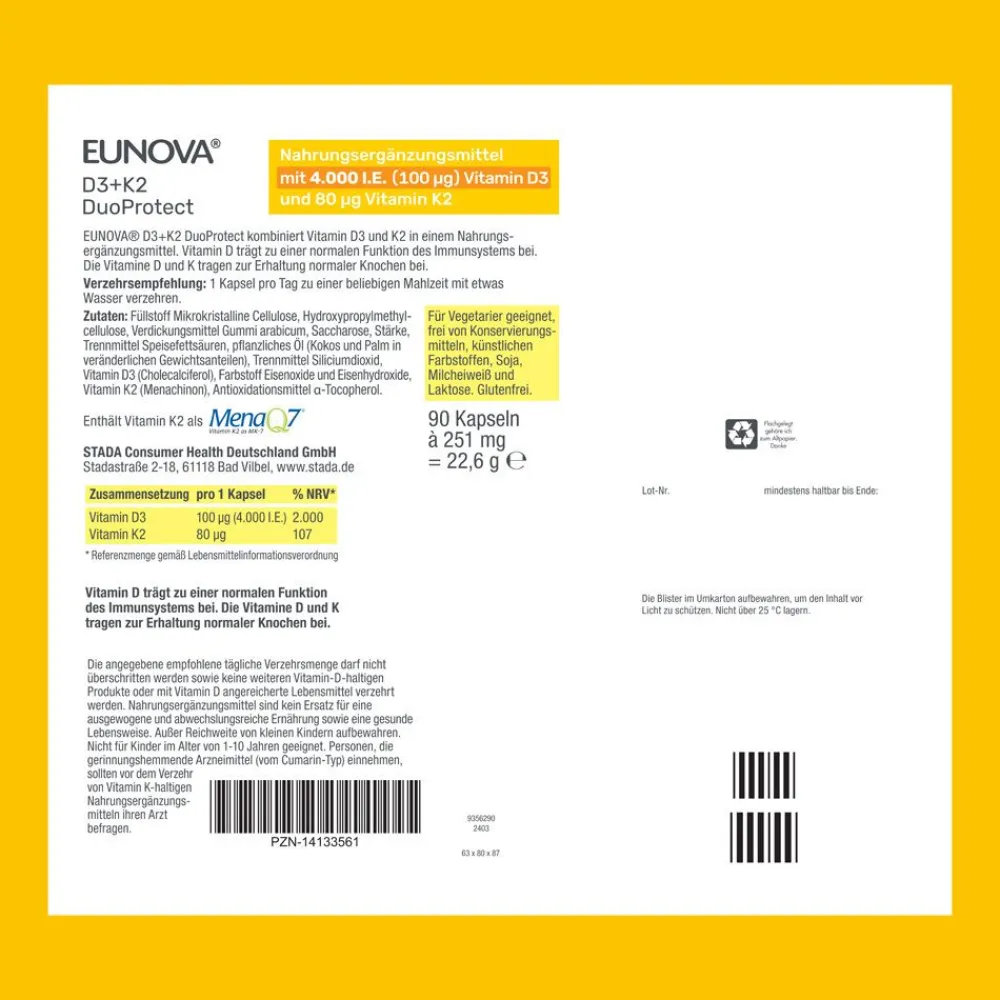 ® D3 + K2 DuoProtect – 4.000 I.E. Nahrungsergänzungsmittel mit zur normalen Funktion des Immunsystems & Erhaltung normaler Knochen>Eunova Outlet