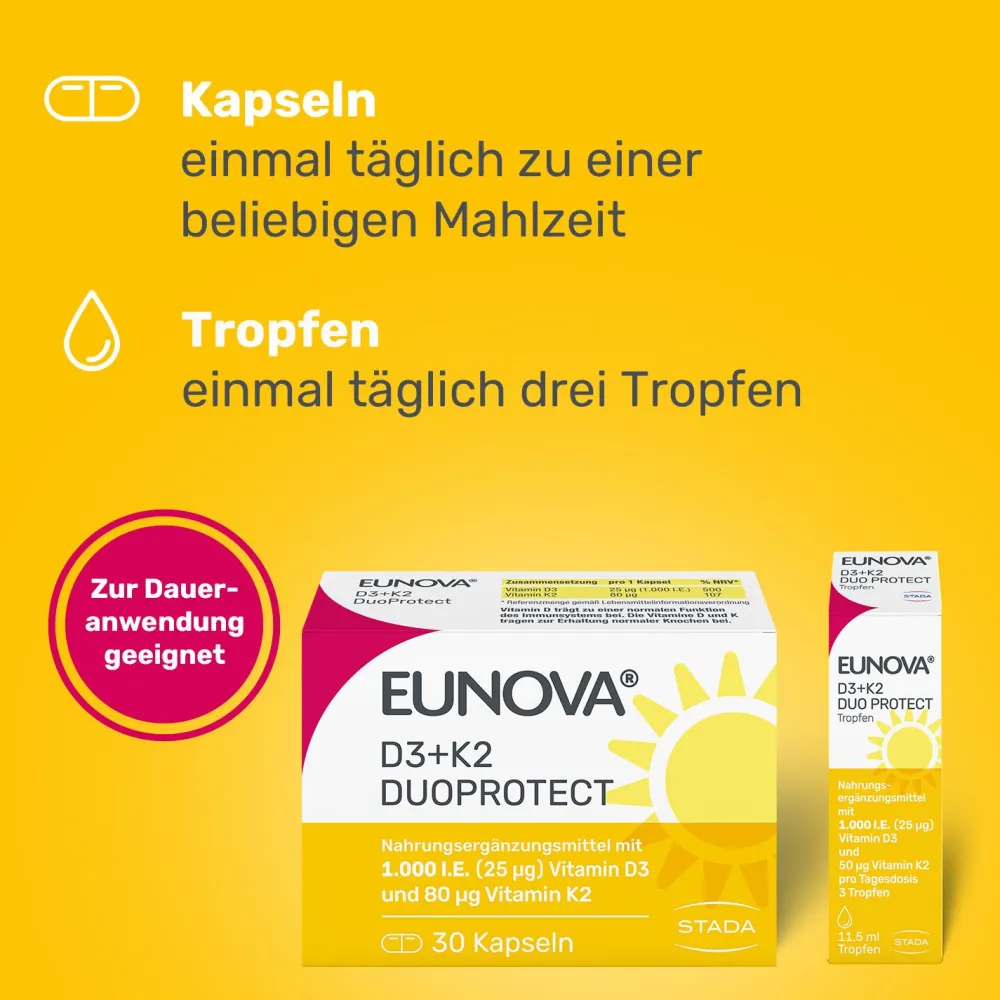 ® D3 + K2 DuoProtect – 1.000 I.E. Nahrungsergänzungsmittel zur normalen Funktion des Immunsystems & Erhaltung normaler Knochen|Eunova Sale