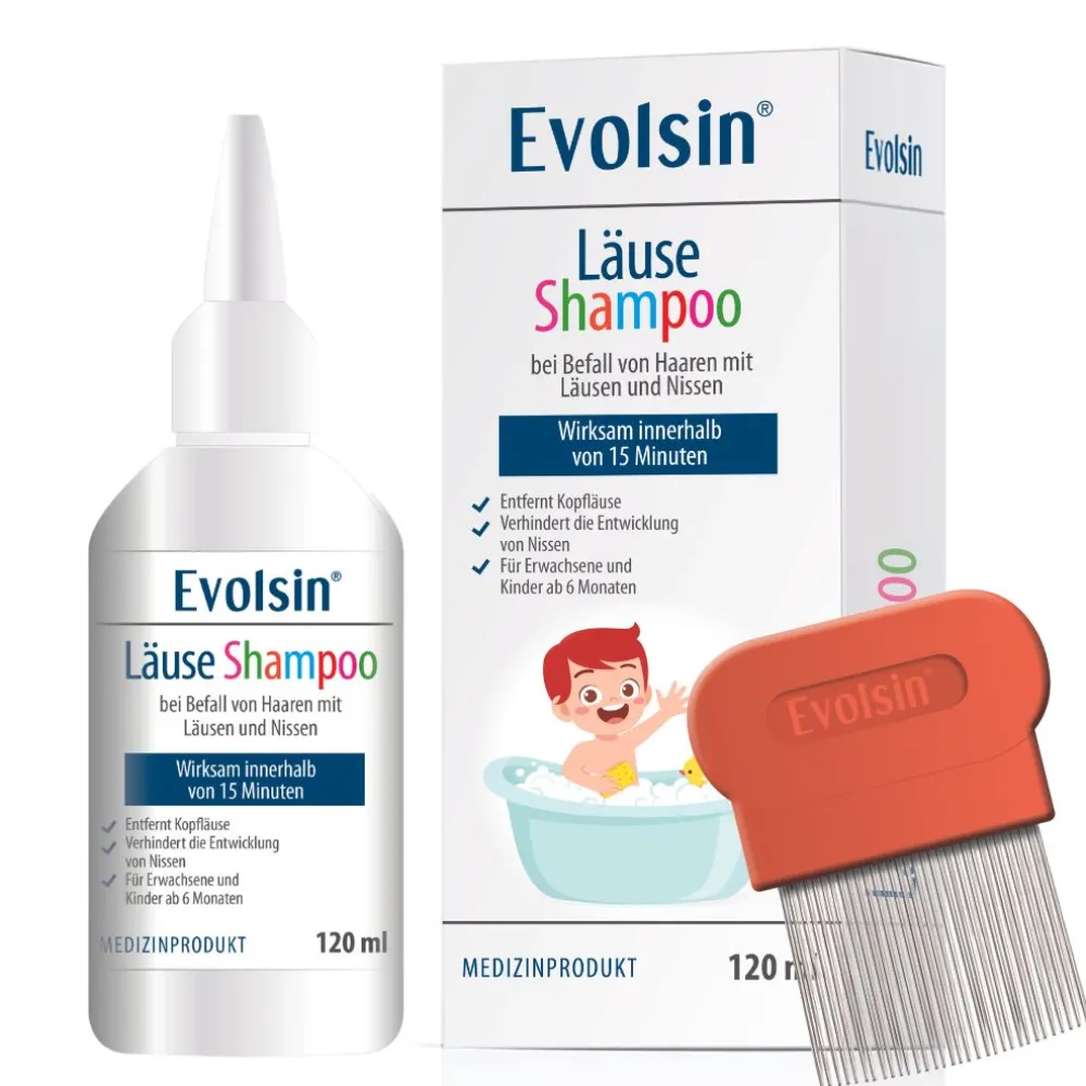 Evolsin® 120ml Läuseshampoo & Läusekamm – bei Befall von Nissen & Kopfläusen – Läusemittel schonend für die Kopfhaut>