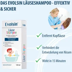 Evolsin® 120ml Läuseshampoo & Läusekamm – bei Befall von Nissen & Kopfläusen – Läusemittel schonend für die Kopfhaut><noscript><img width=