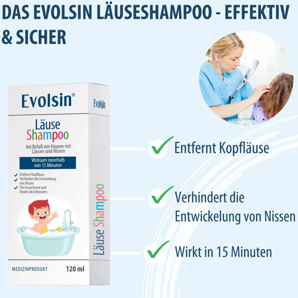 Evolsin® 120ml Läuseshampoo & Läusekamm – bei Befall von Nissen & Kopfläusen – Läusemittel schonend für die Kopfhaut>