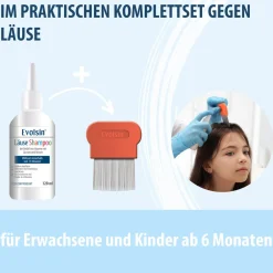 Evolsin® 120ml Läuseshampoo & Läusekamm – bei Befall von Nissen & Kopfläusen – Läusemittel schonend für die Kopfhaut><noscript><img width=