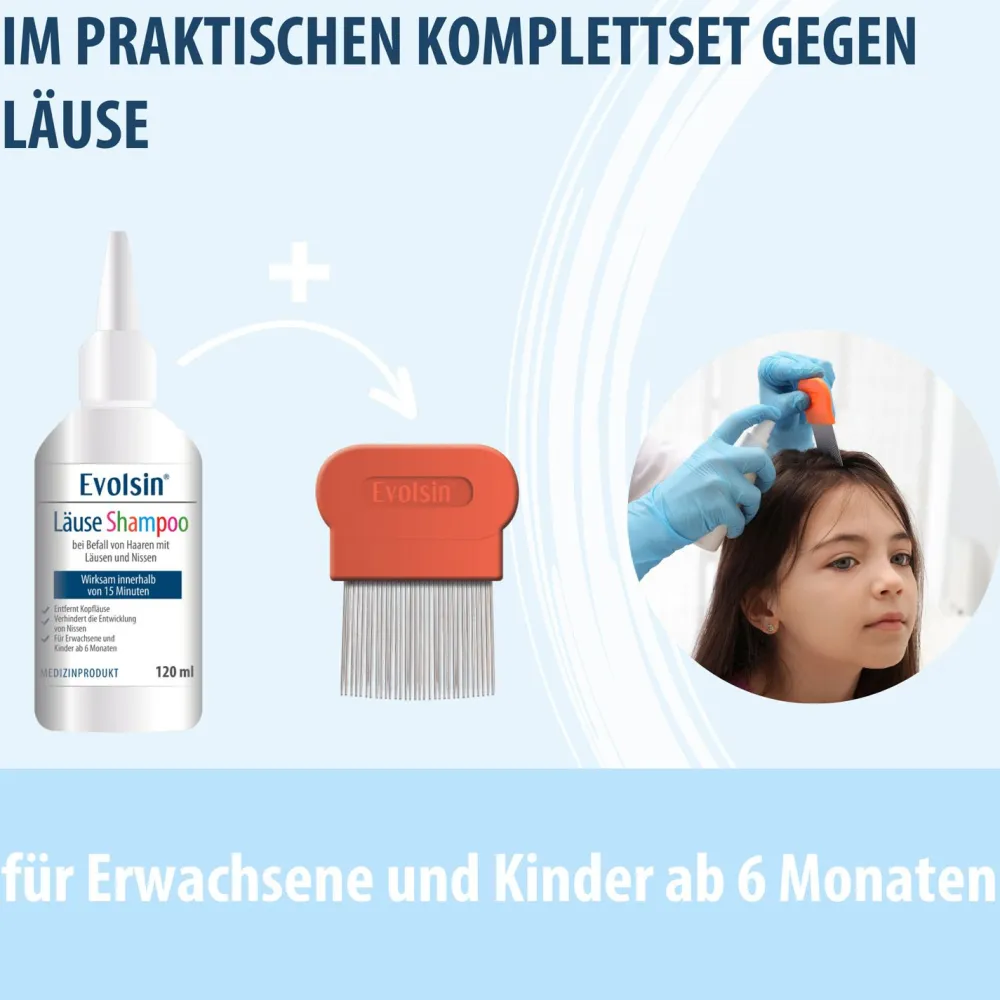Evolsin® 120ml Läuseshampoo & Läusekamm – bei Befall von Nissen & Kopfläusen – Läusemittel schonend für die Kopfhaut>