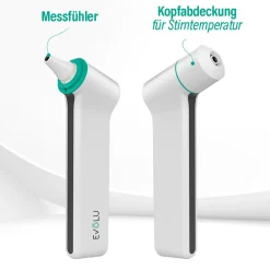 EVOLU INFRARED präzises Infrarot Fieber-Thermometer kontaktlos, 3 in 1 für Stirn, Ohr und Umgebung>