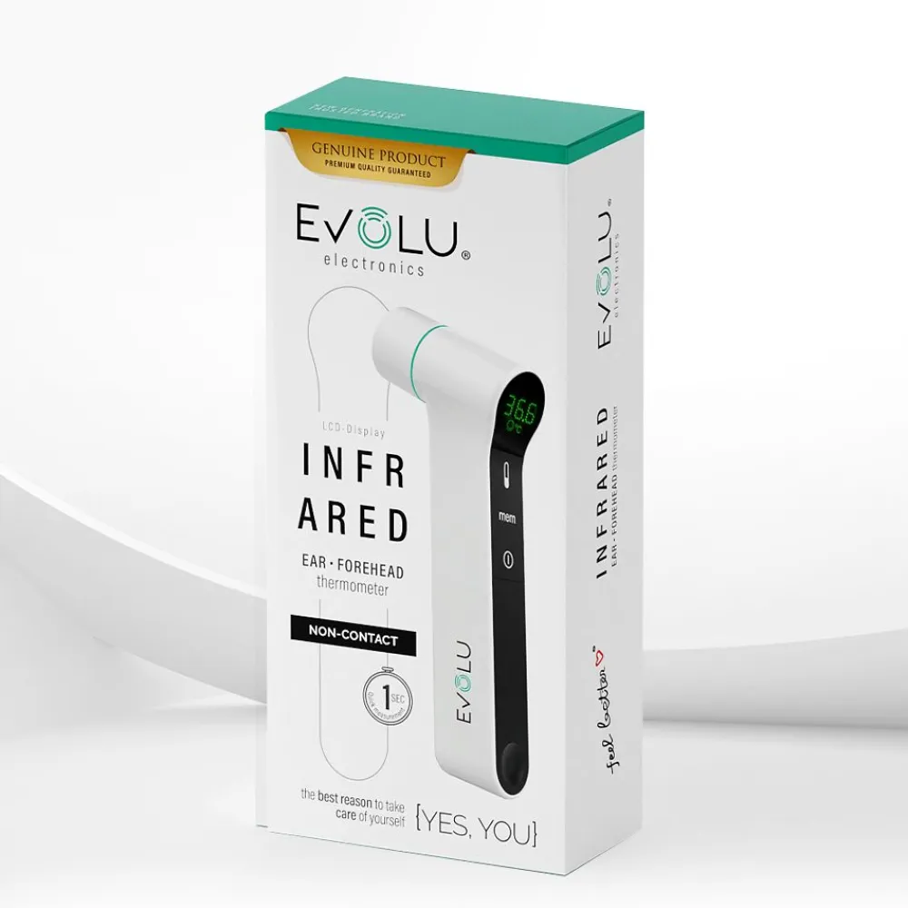EVOLU INFRARED präzises Infrarot Fieber-Thermometer kontaktlos, 3 in 1 für Stirn, Ohr und Umgebung>