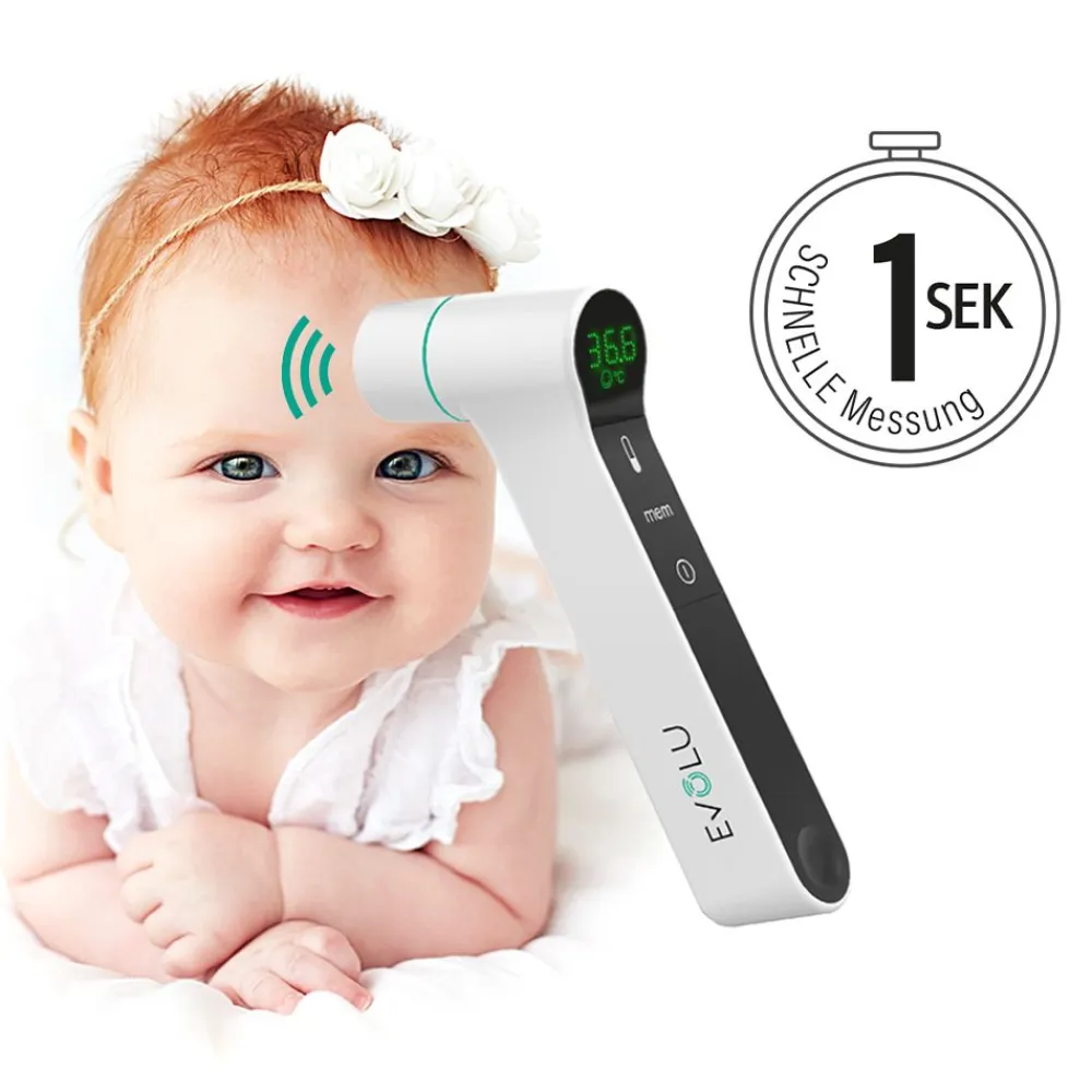EVOLU INFRARED präzises Infrarot Fieber-Thermometer kontaktlos, 3 in 1 für Stirn, Ohr und Umgebung>