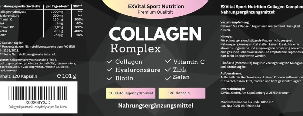 ® Collagen Hyaluronsäure Komplex 120 Kapseln Kollagen>EXVITAL New