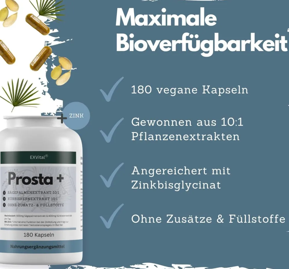 EXVital® Prosta+ Kapseln mit Sägepalmen-, Kürbiskernextrakt & Zink| Sale