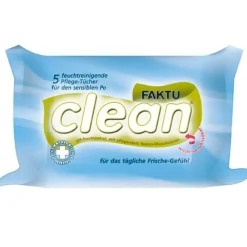 clean feuchtreinigende Pflegetücher für sensible Haut im Analbereich, pH-hautneutral,  parfümfrei und ohne Alkohol oder Farbstoffe. 5 Stk.>FAKTU Outlet