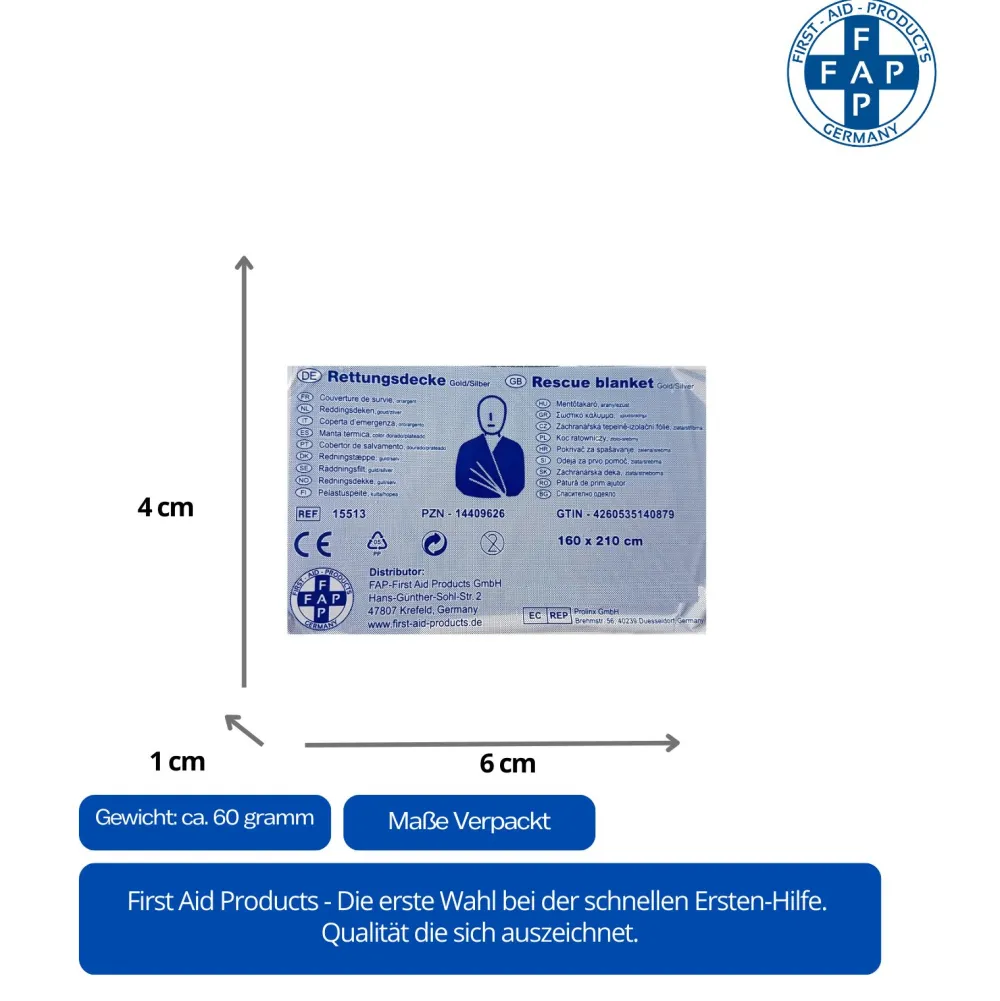 FAP First Aid Products - Erste-Hilfe Rettungsdecke 160 x 210 cm – Gold/Silber> Sale
