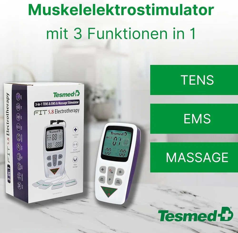 Fit 5.8 TENS/EMS: 3-in-1 Reizstromgerät, Schmerzlinderung, Training, Massage, inkl. 8 Elektroden> Outlet
