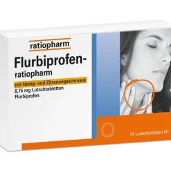 Flurbiprofen-: Schnelle Hilfe bei Halsschmerzen. Lindern effektiv und langanhaltend, Lutschtabletten|ratiopharm Clearance