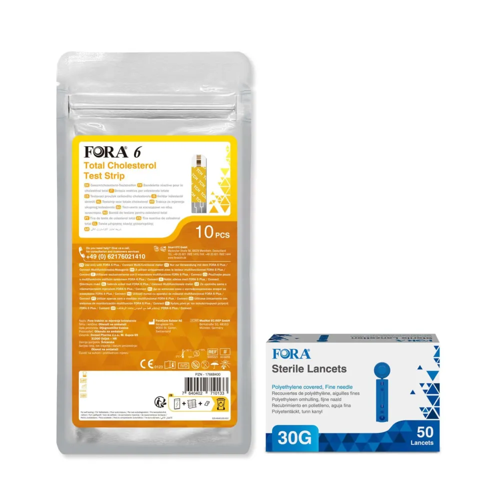 FORA 6 Cholesterin-Teststreifen + FORA Lanzetten 30G - The Tester| Hot