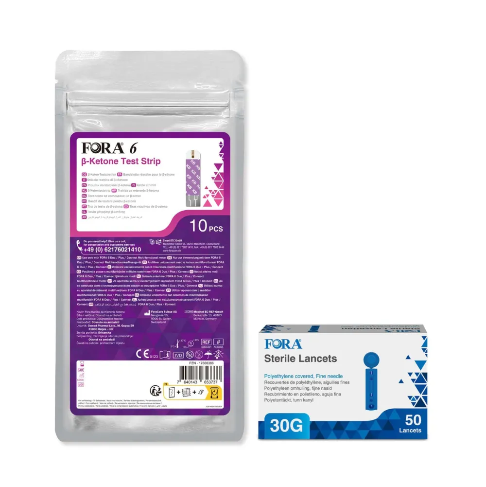 FORA 6 Ketonenteststreifen + FORA Lanzetten 30G - The Tester> Discount
