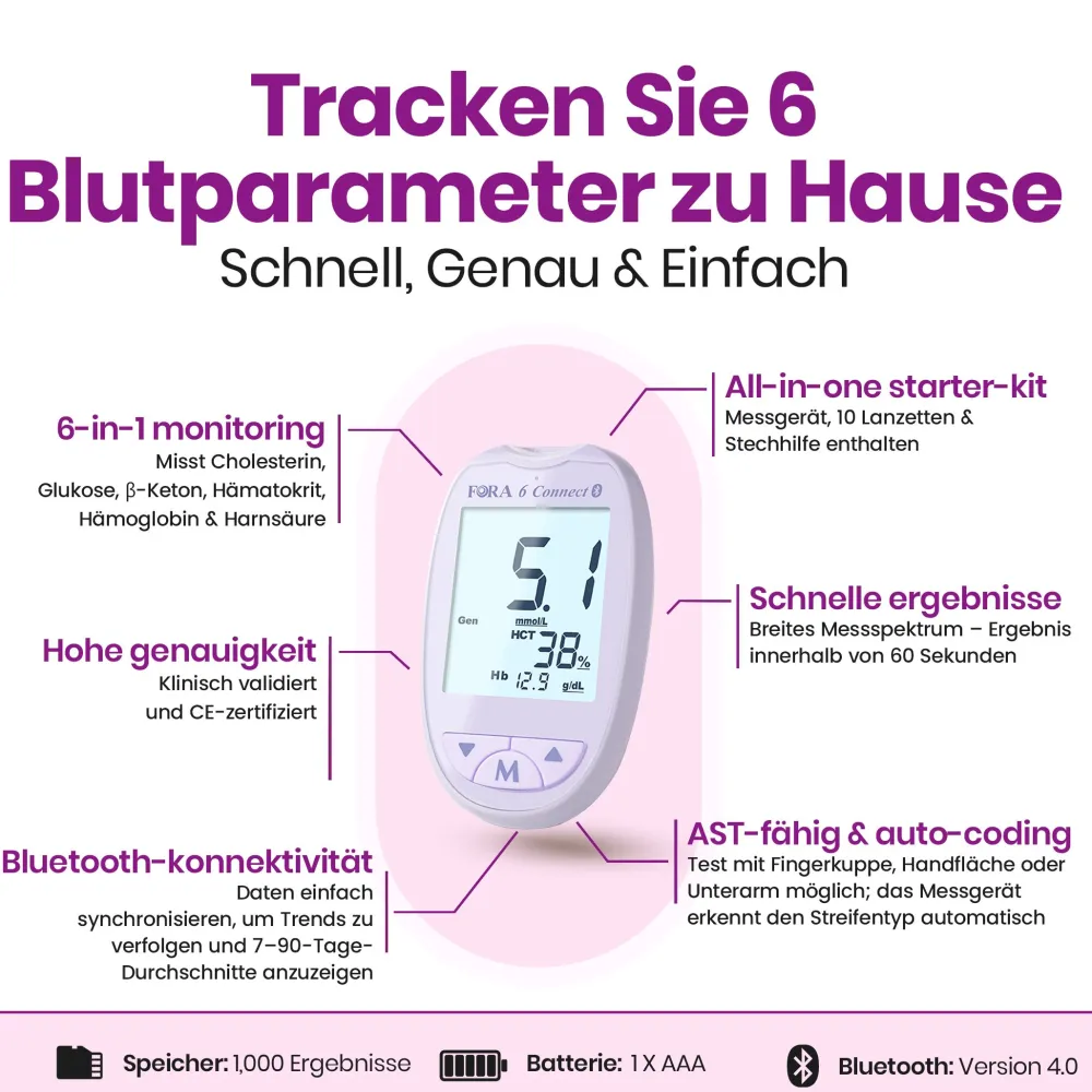 FORA 6 Multi-Parameter Ketone-Messgerät Starter-Set – mg/dl| Sale