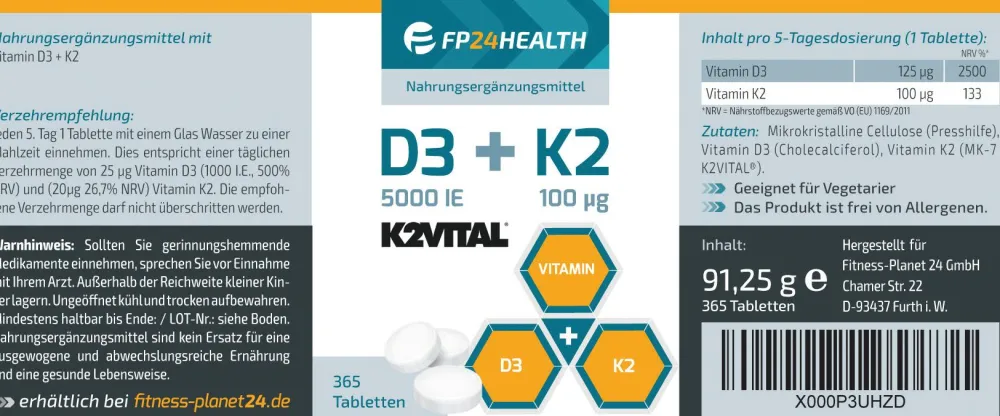 FP24 Health Vitamin D3+K2 Tabletten 5000IE + 100µg Vitamin K2 Mk-7> Clearance