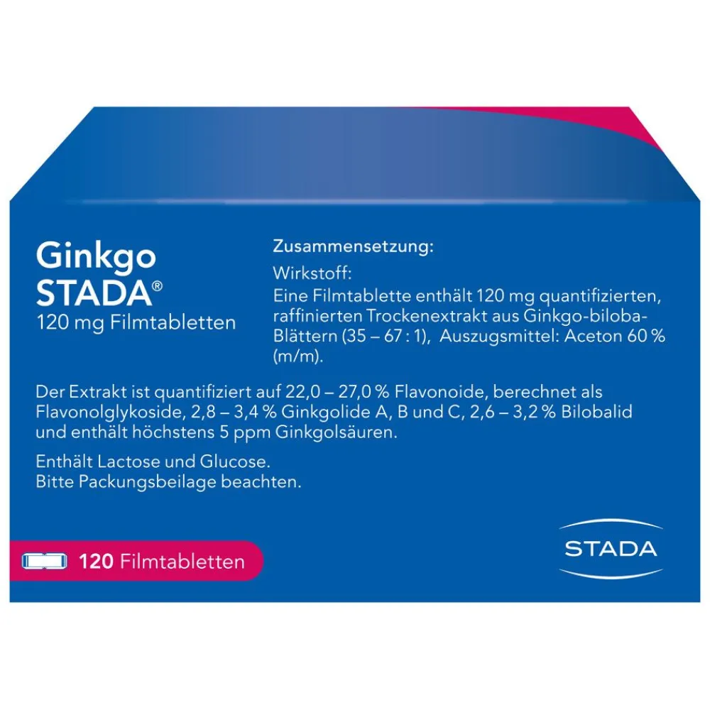 Ginkgo Biloba STADA® 120 mg bei Gedächtnis- und Konzentrationsstörungen - Jetzt 15% mit dem Code stada15 sparen*>