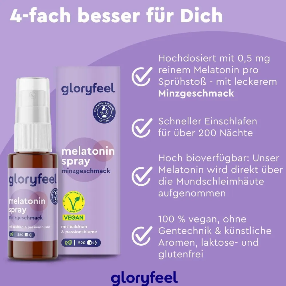 ® Melatonin + Baldrian, Lavendel + Melissen Extrakt Spray Minze|gloryfeel New