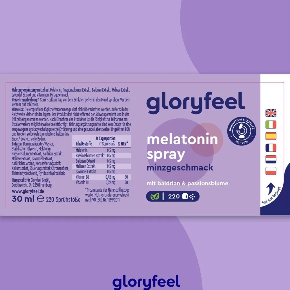 ® Melatonin + Baldrian, Lavendel + Melissen Extrakt Spray Minze|gloryfeel New