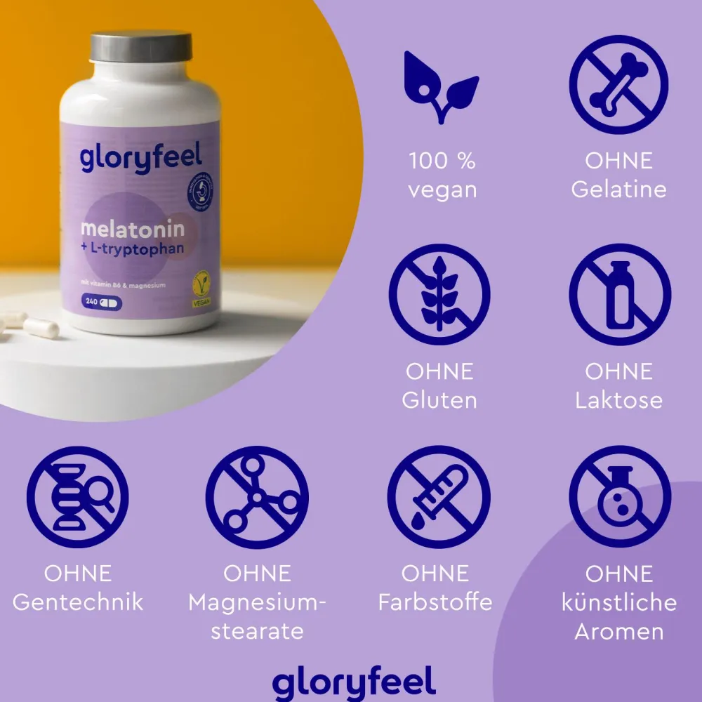 ® Melatonin + L-Tryptophan, Vitamin B6 & Magnesium Kapseln>gloryfeel Hot