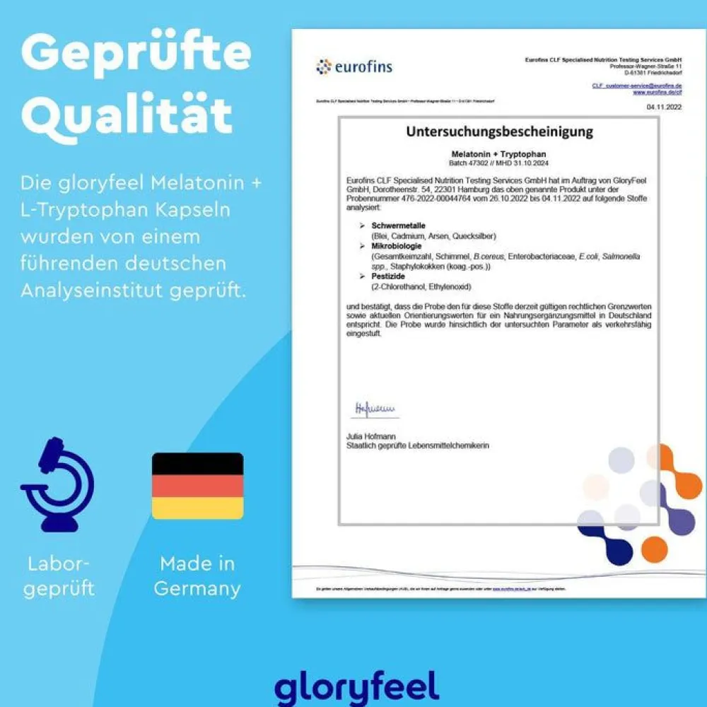 ® Melatonin + L-Tryptophan, Vitamin B6 & Magnesium Kapseln>gloryfeel Hot