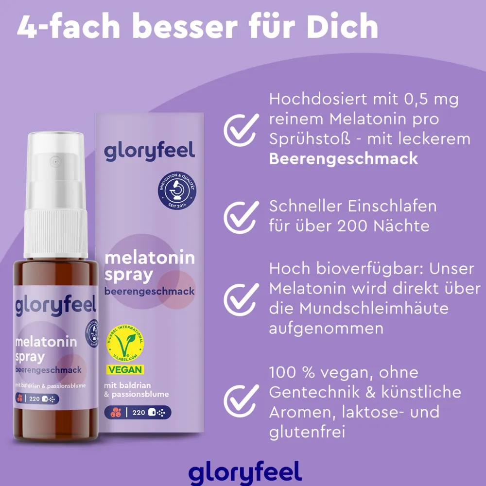 ® Melatonin Spray Beere - Passionsblume, Baldrian, Melisse, Lavendel, Vitamin B6 & B1|gloryfeel Sale