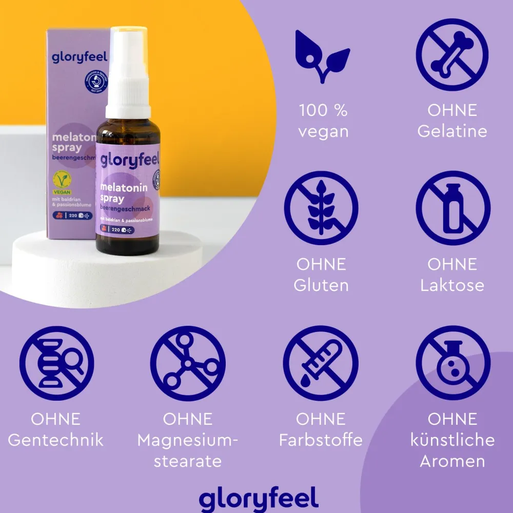 ® Melatonin Spray Beere - Passionsblume, Baldrian, Melisse, Lavendel, Vitamin B6 & B1|gloryfeel Sale