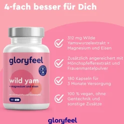 ® Wild Yam + Mönchspfeffer & Frauenmantel mit Magnesium & Eisen Kapseln|gloryfeel New
