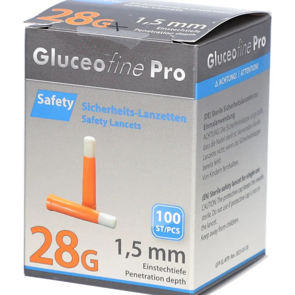 Gluceofine® Pro Safety Sicherheits-Lanzetten 28 G, 1,5 mm>