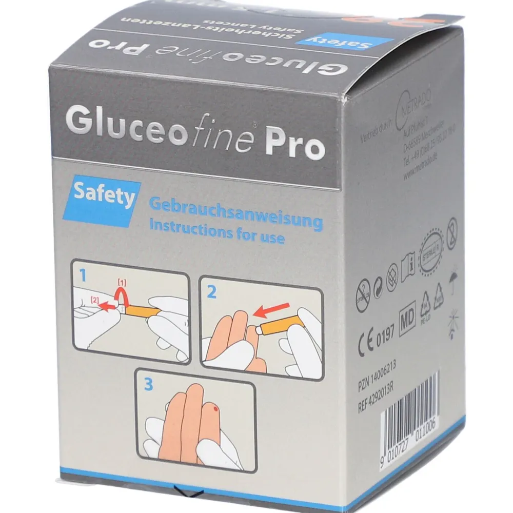 Gluceofine® Pro Safety Sicherheits-Lanzetten 28 G, 1,5 mm>