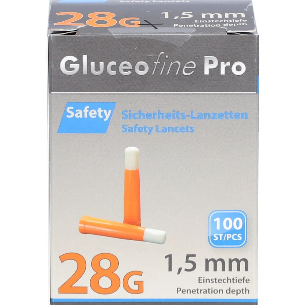 Gluceofine® Pro Safety Sicherheits-Lanzetten 28 G, 1,5 mm>