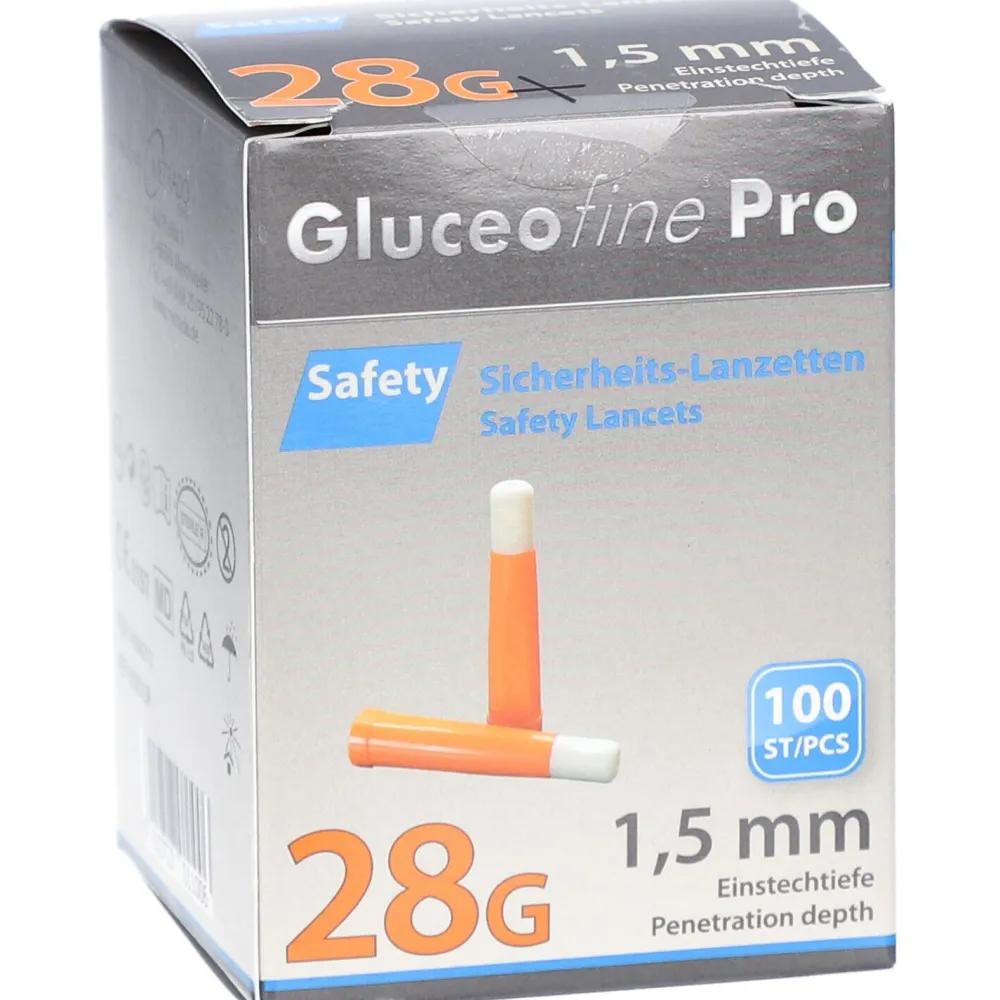 Gluceofine® Pro Safety Sicherheits-Lanzetten 28 G, 1,5 mm>