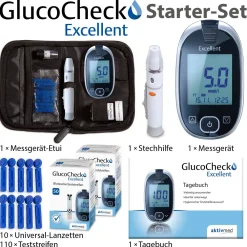 Excellent Messgerät (mmol/L) + 110 Teststreifen>GlucoCheck